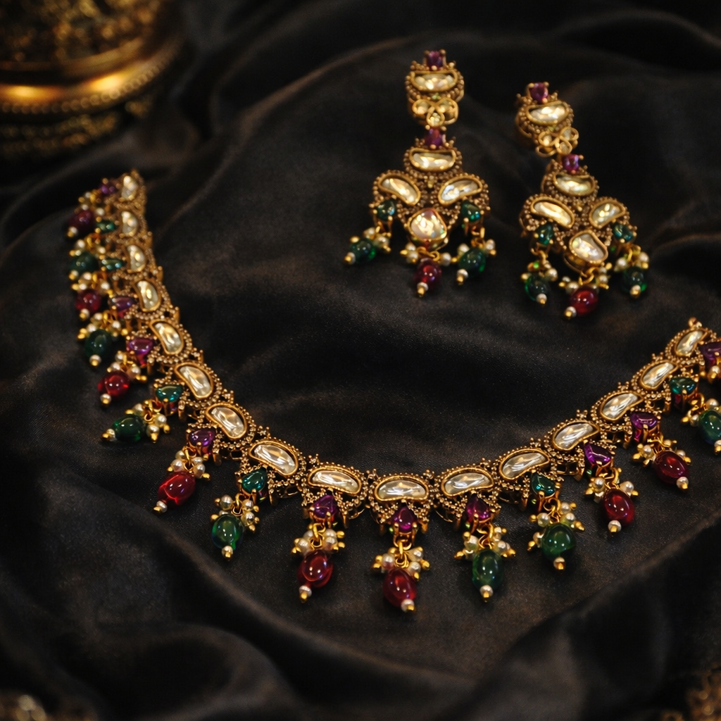 Unique Kundan Polki Necklace Set