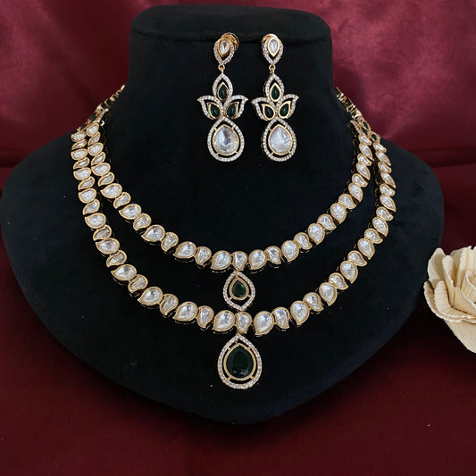 Double Layer  Kundan Polki Necklace Set