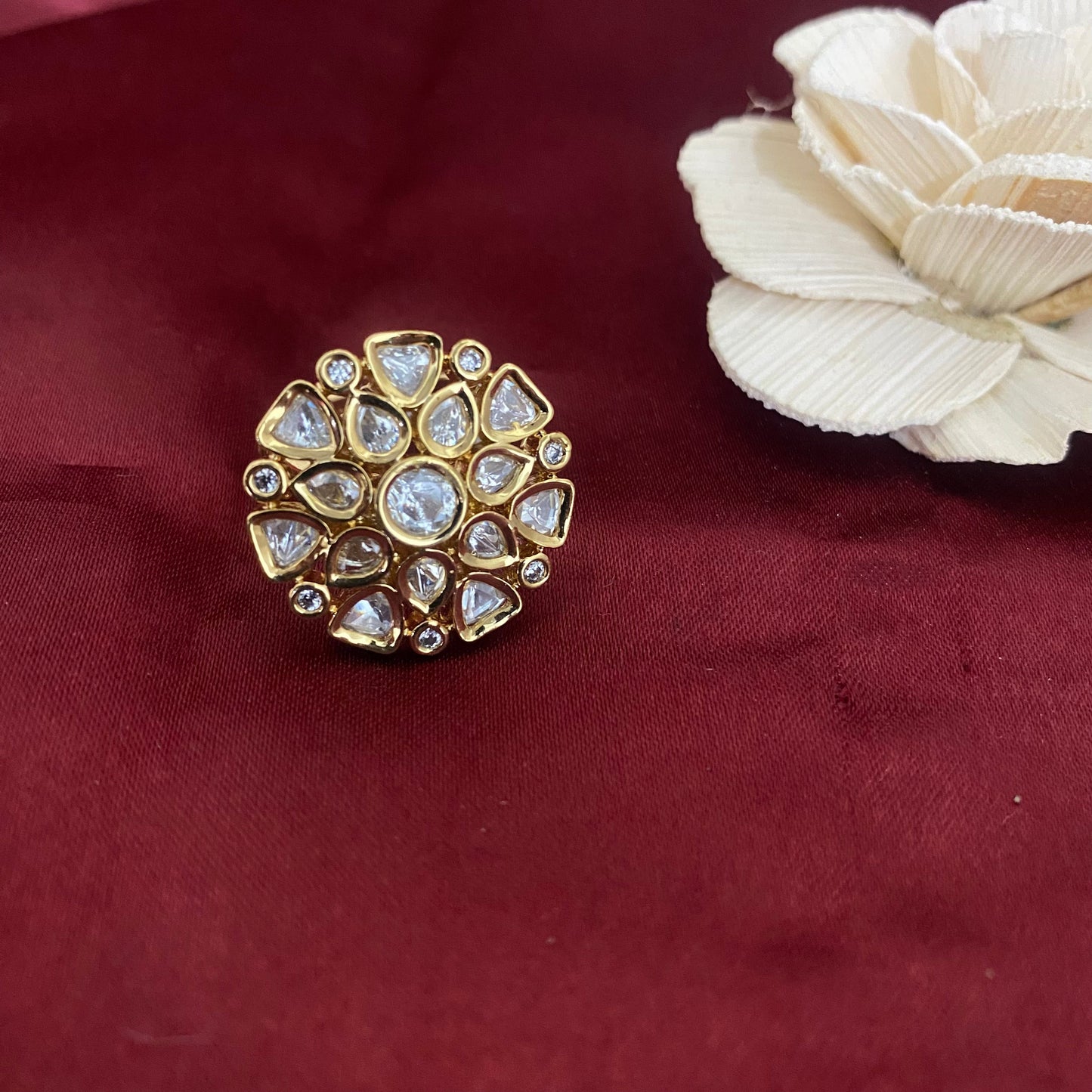 Kundan Polki Adjustable Finger Ring