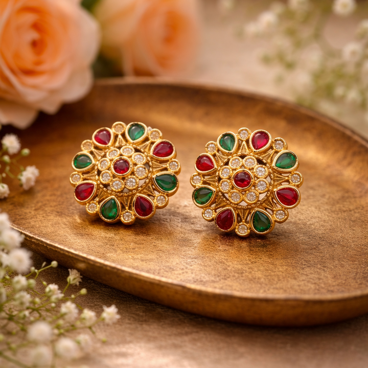 Gold Plated Flower Designer Stud Earrings