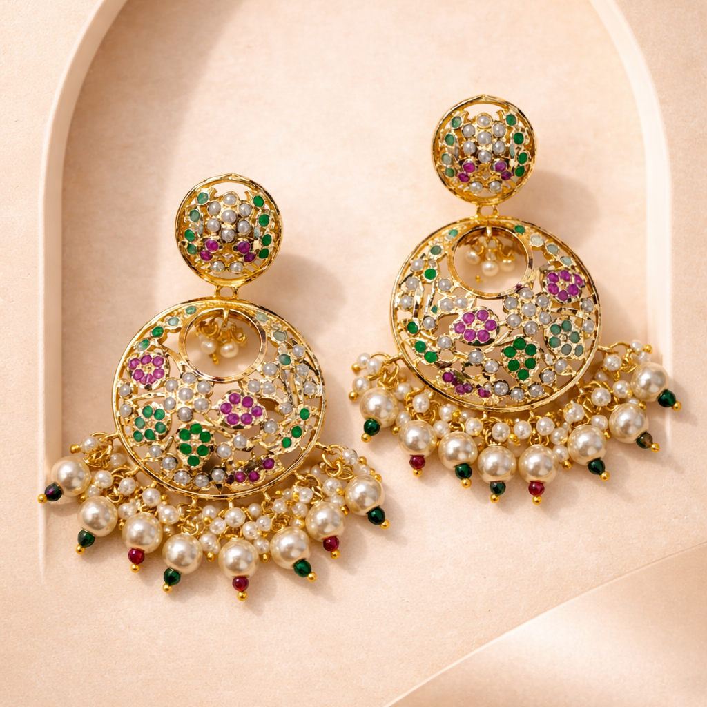 Delicate Jadaau Chandbali Earrings