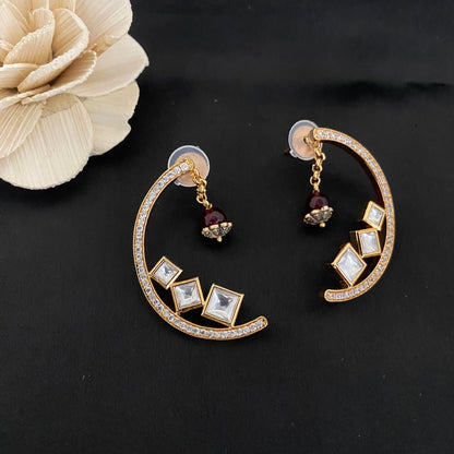 Half Moon Layered Kundan Polki Studs