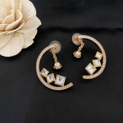 Half Moon Layered Kundan Polki Studs