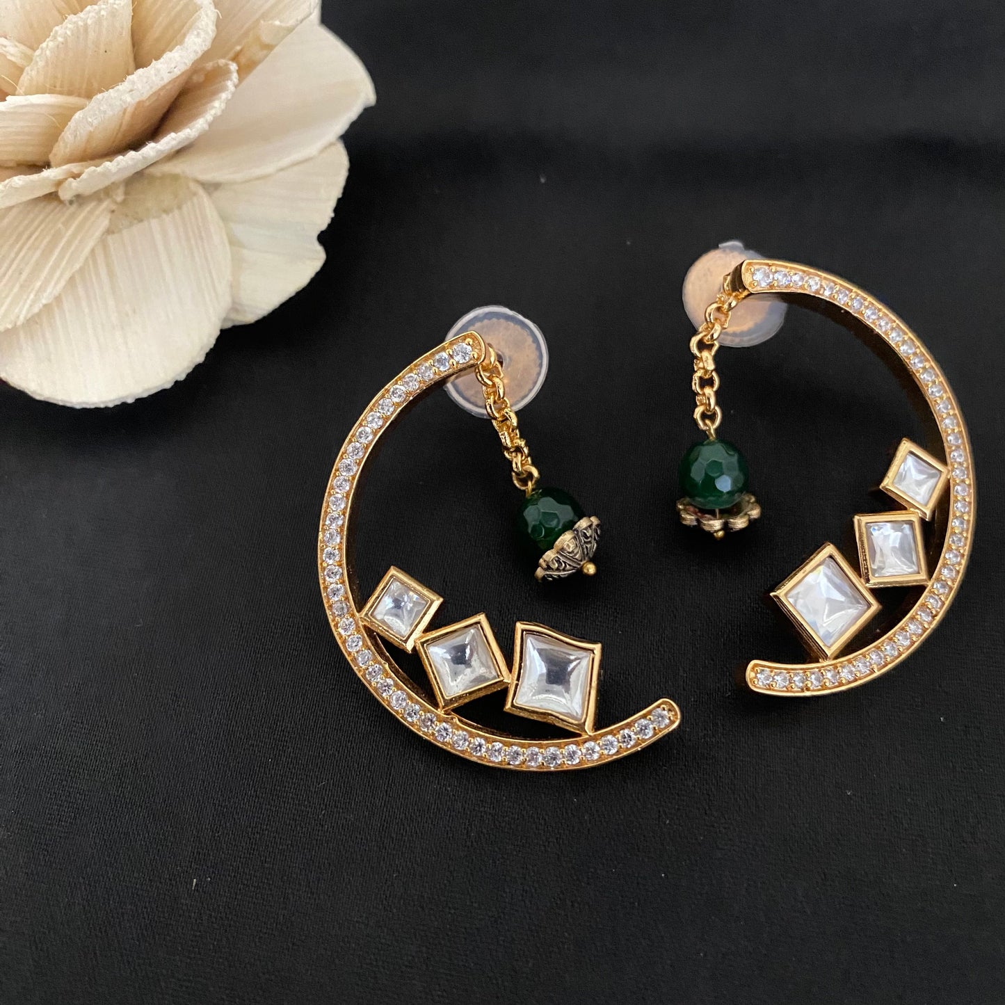 Half Moon Layered Kundan Polki Studs
