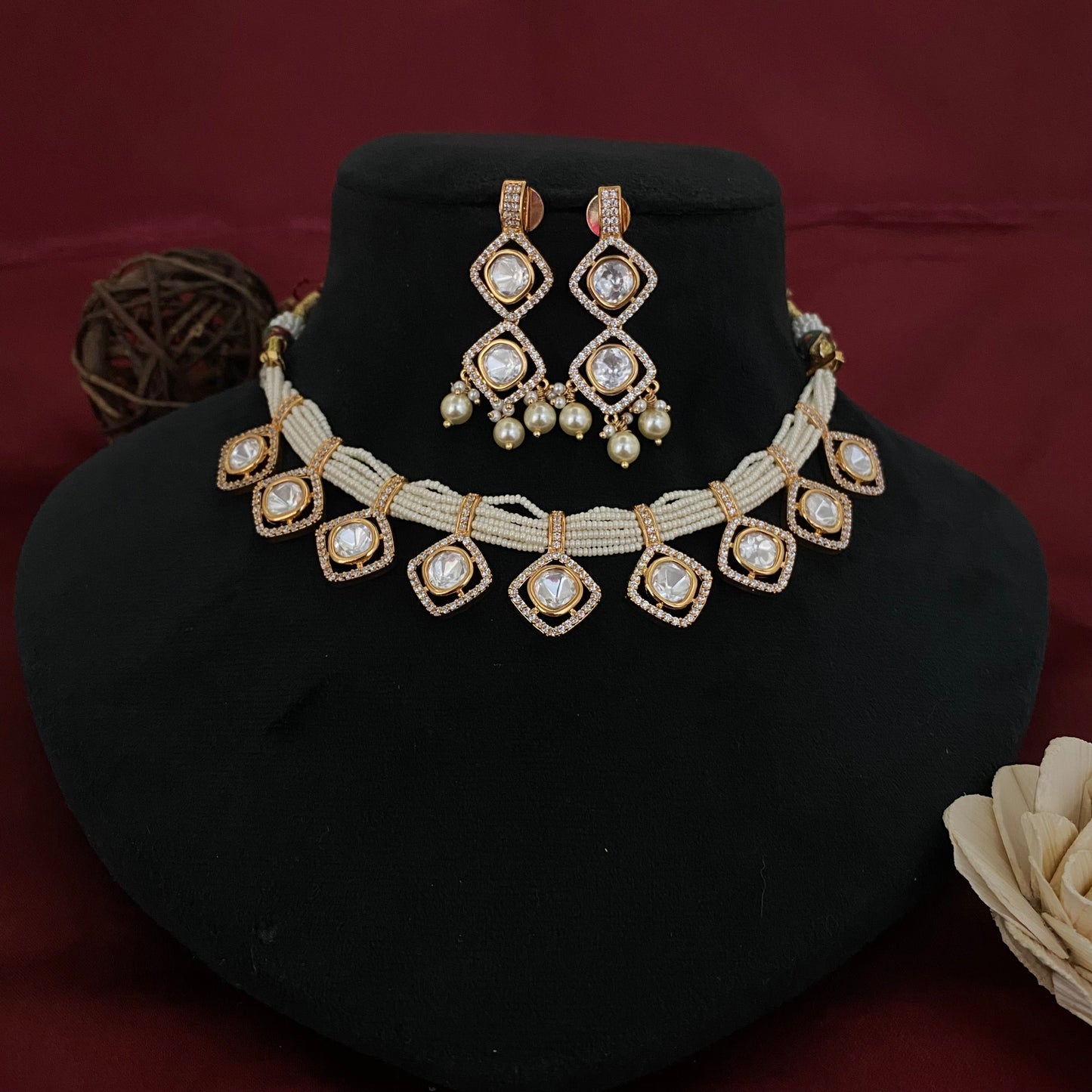 Dazzling Kundan Polki Necklace Set
