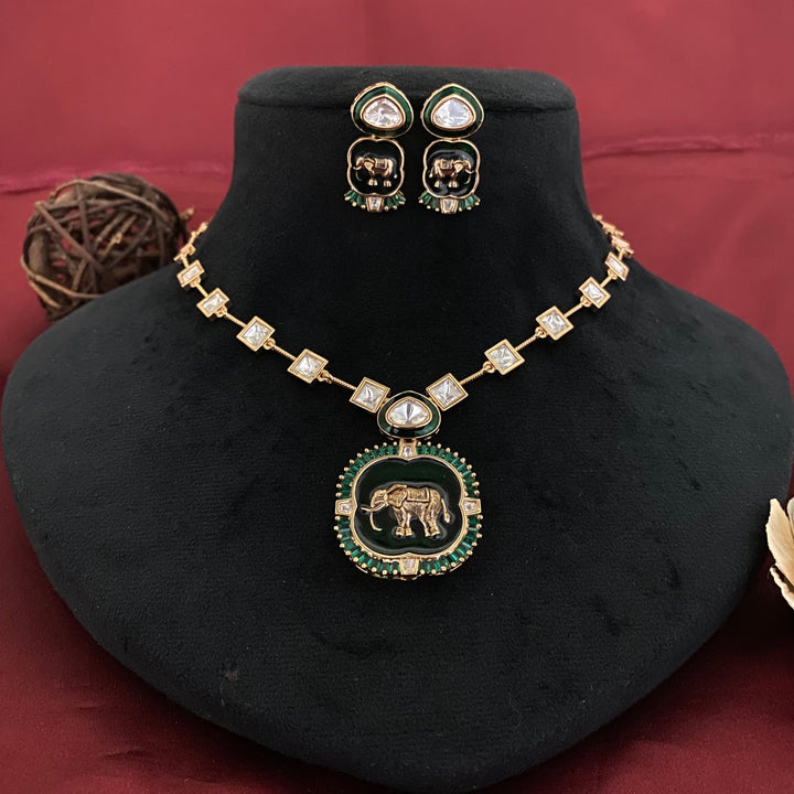 Elephant Art Kundan Polki Necklace Set