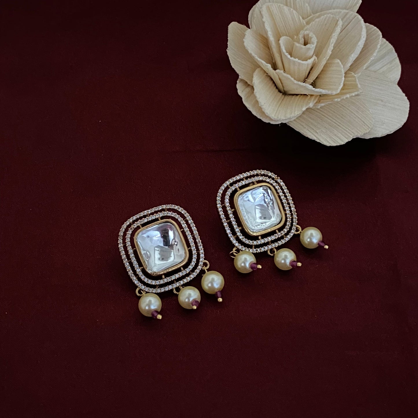 Square Design Kundan Polki Studs
