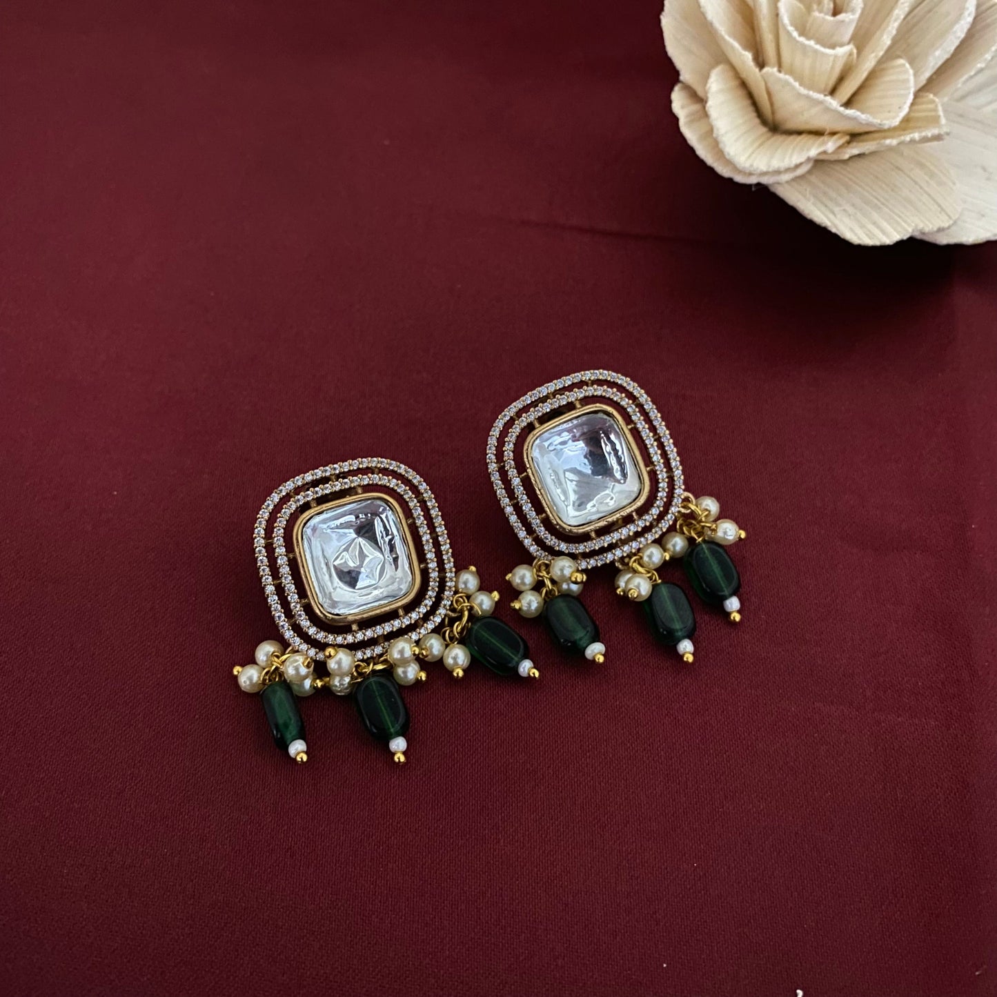 Square Design Kundan Polki Studs