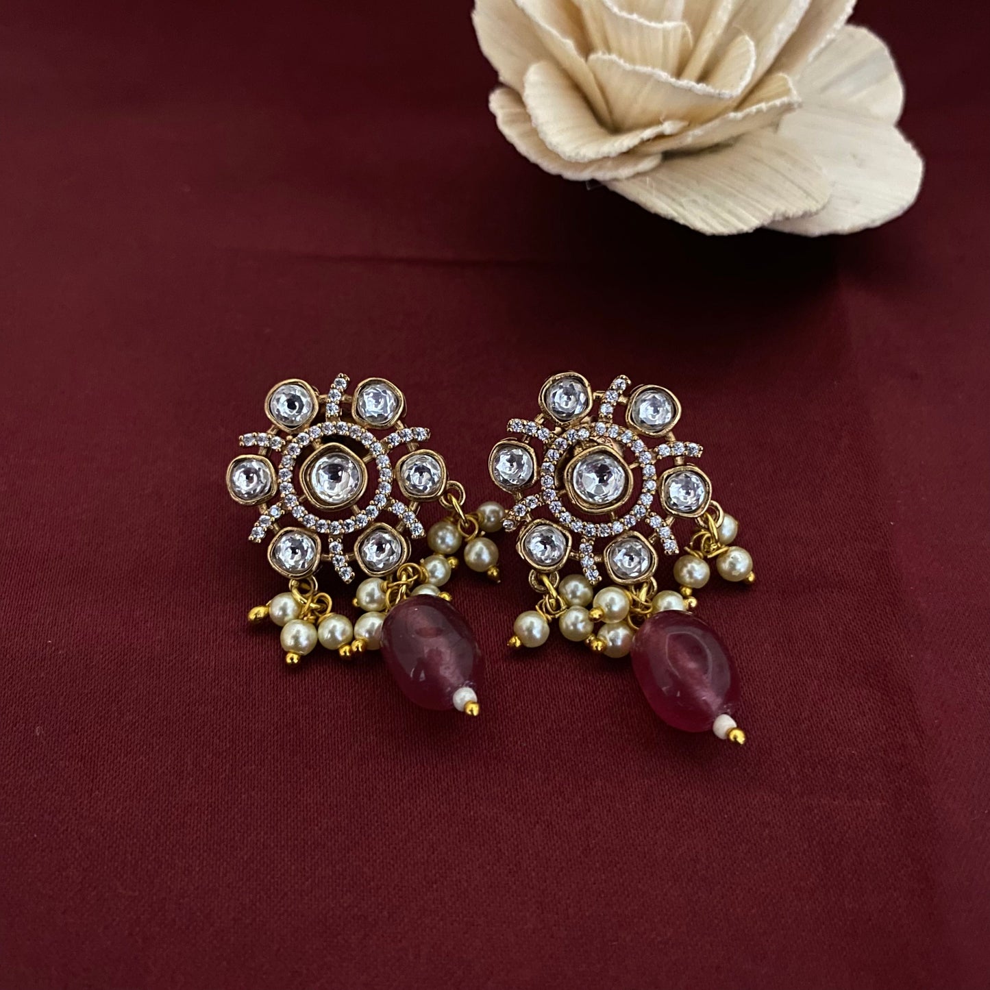 Flower Design Kundan Polki Studs