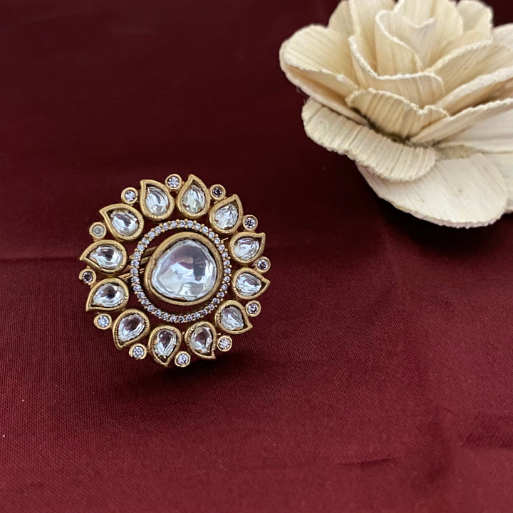 Sunflower Design Kundan Polki Rings