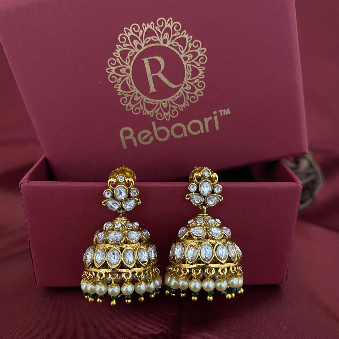 Jhumka Style Kundan Polki Earrings