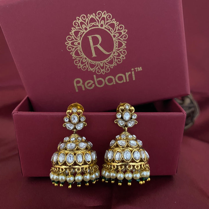 Jhumka Style Kundan Polki Earrings