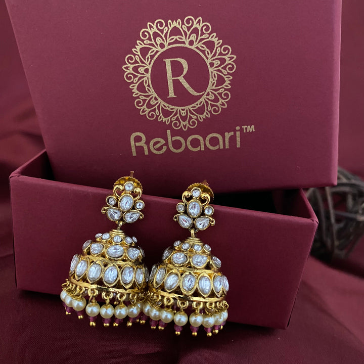 Jhumka Style Kundan Polki Earrings