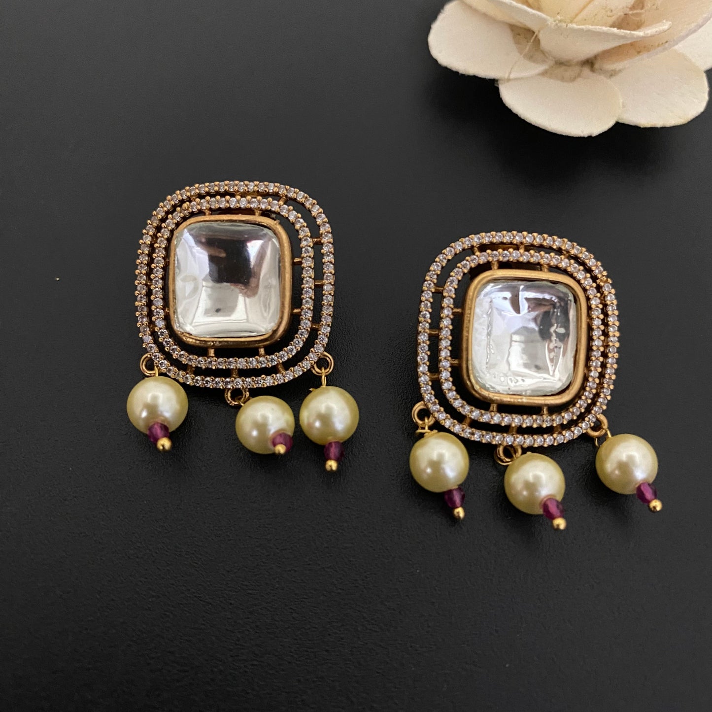Square Design Kundan Polki Studs