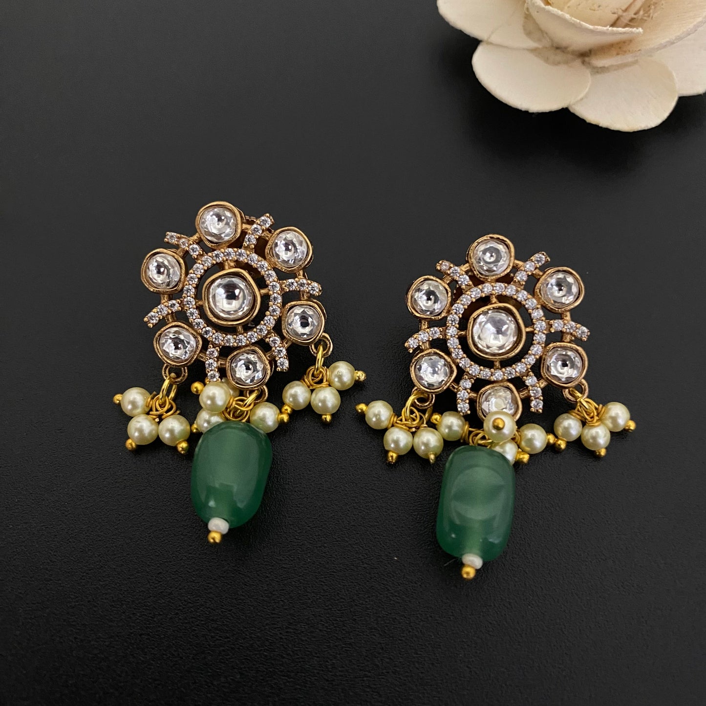 Flower Design Kundan Polki Studs