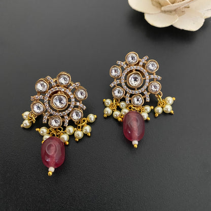 Flower Design Kundan Polki Studs