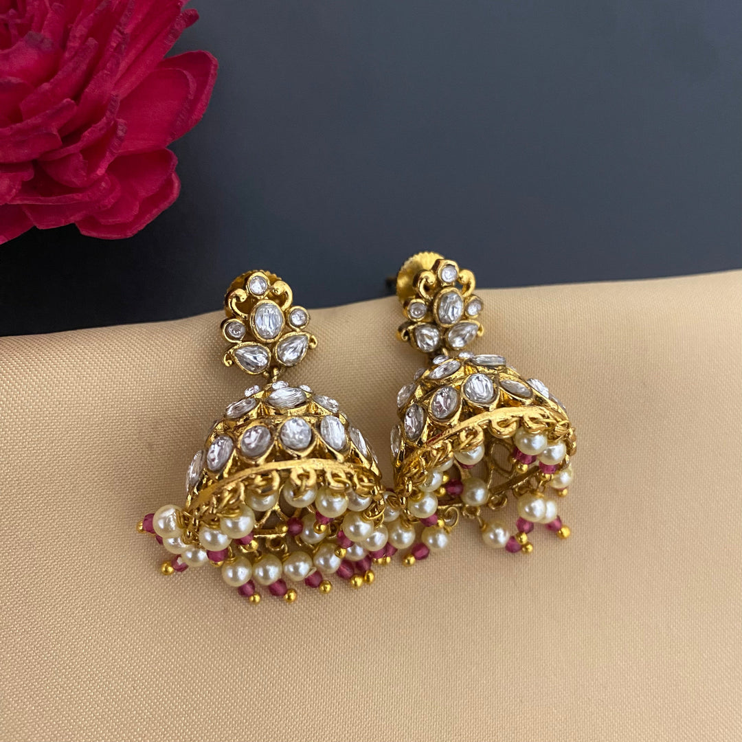 Jhumka Style Kundan Polki Earrings
