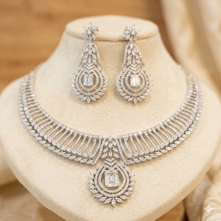 White AD Stone Necklace Set