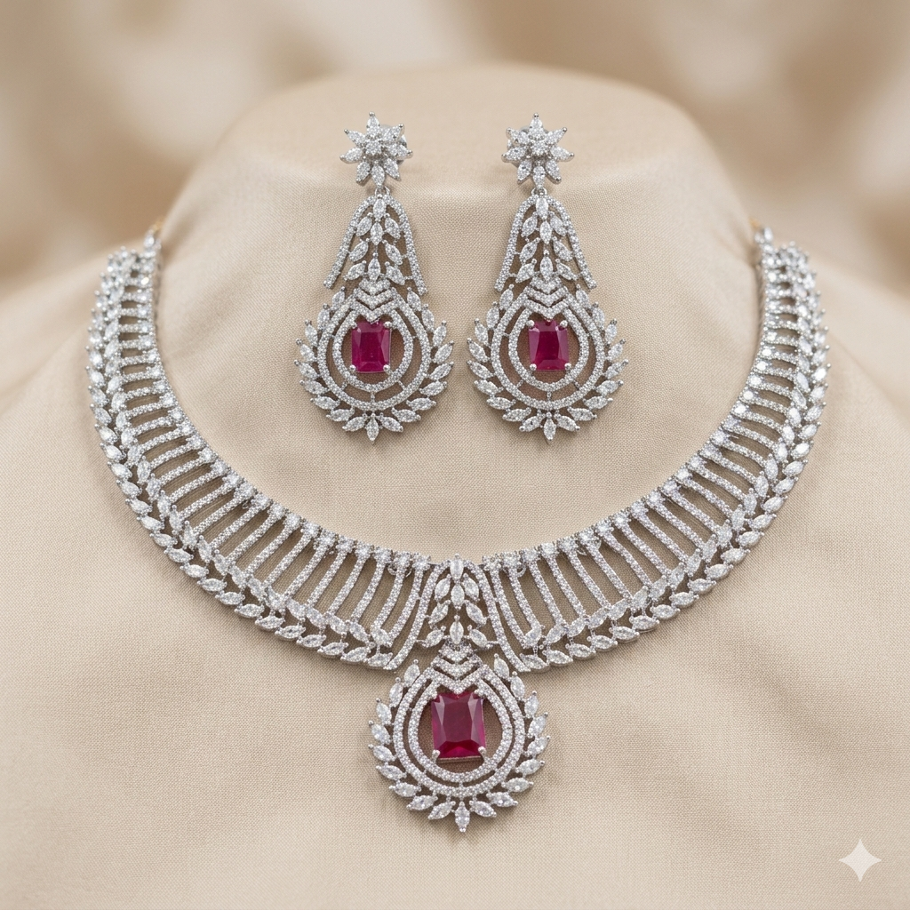 White AD Stone Necklace Set