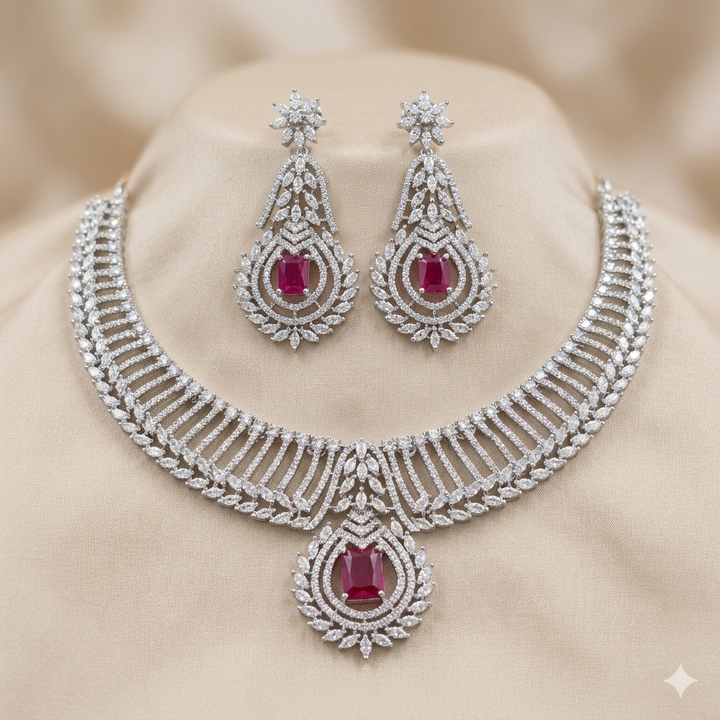 White AD Stone Necklace Set