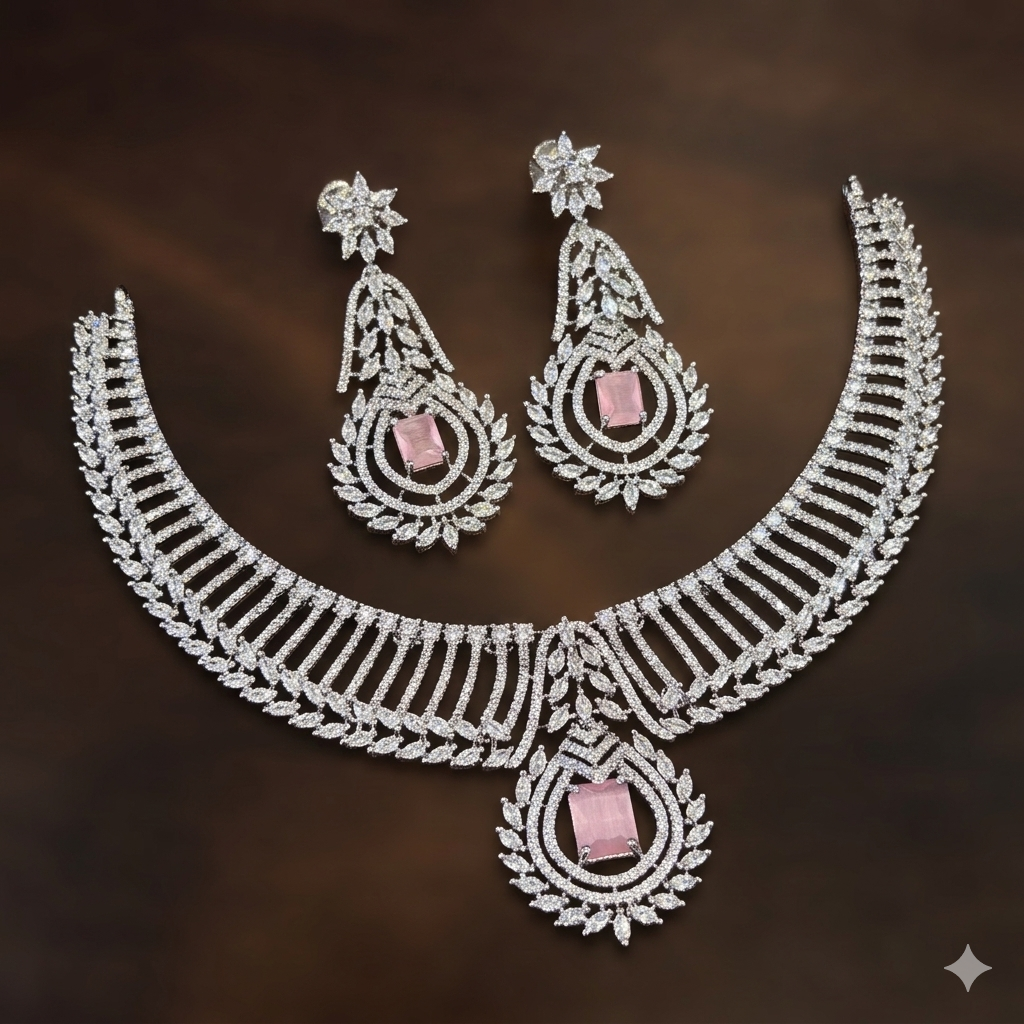 White AD Stone Necklace Set