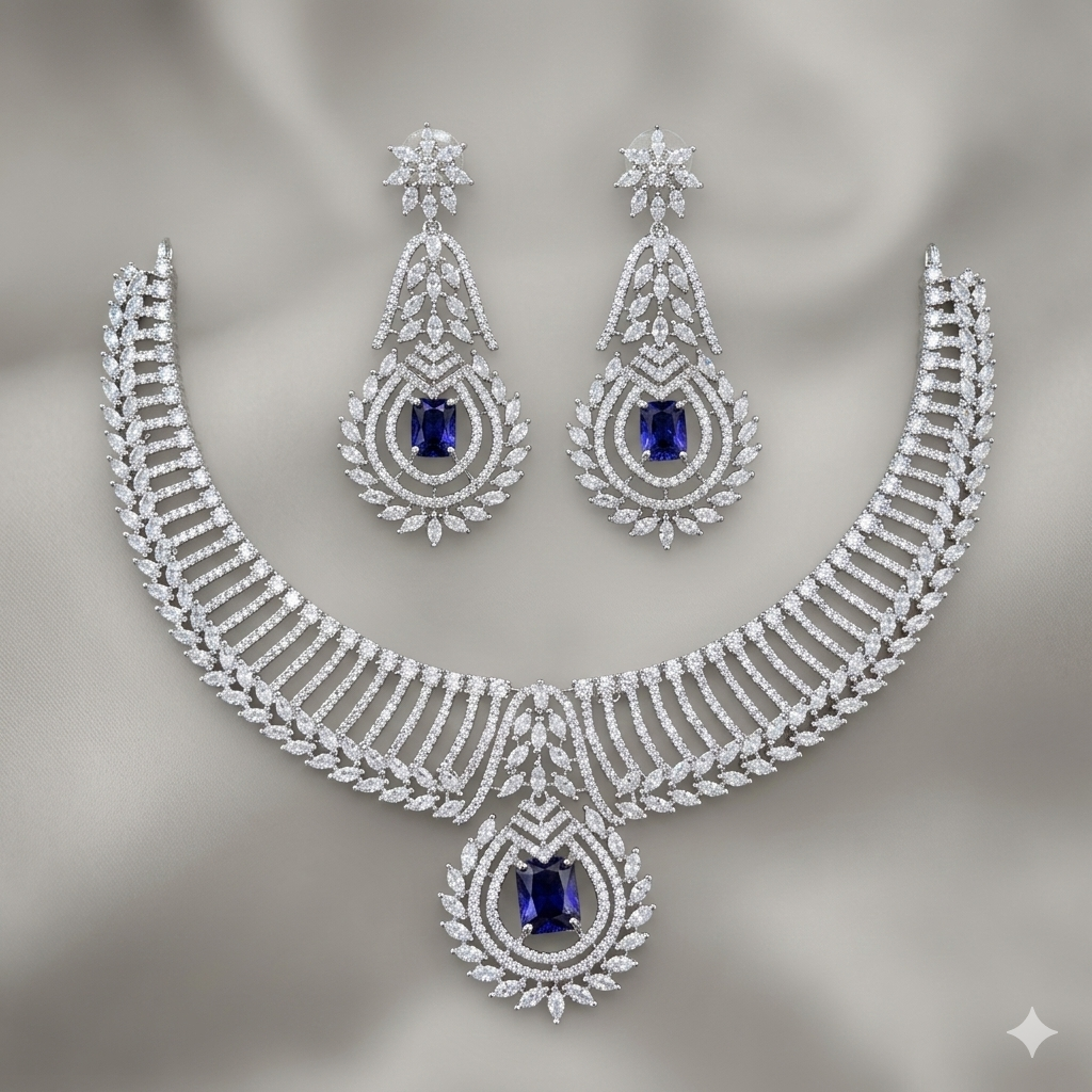 White AD Stone Necklace Set