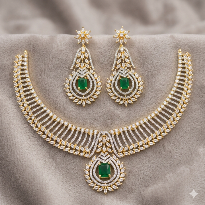 Gold Finish White AD Stone Necklace Set