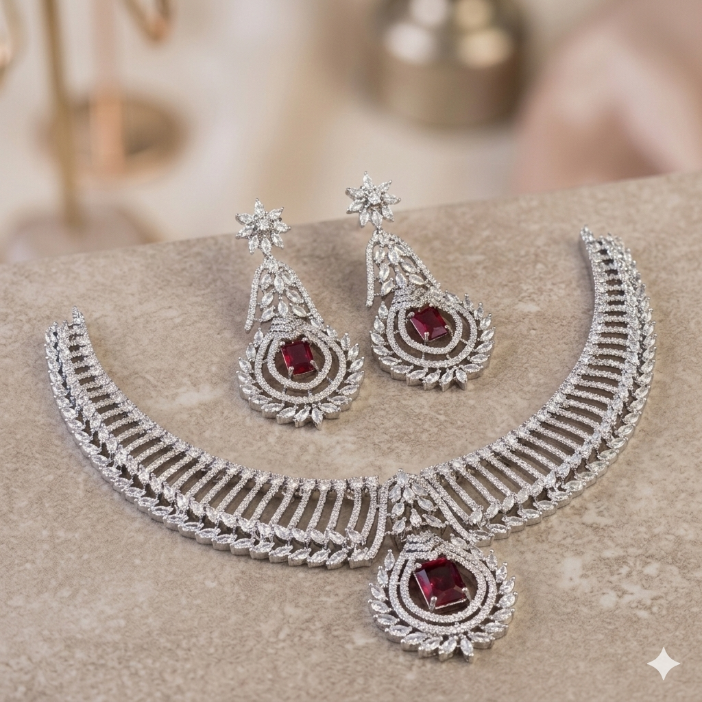 White AD Stone Necklace Set