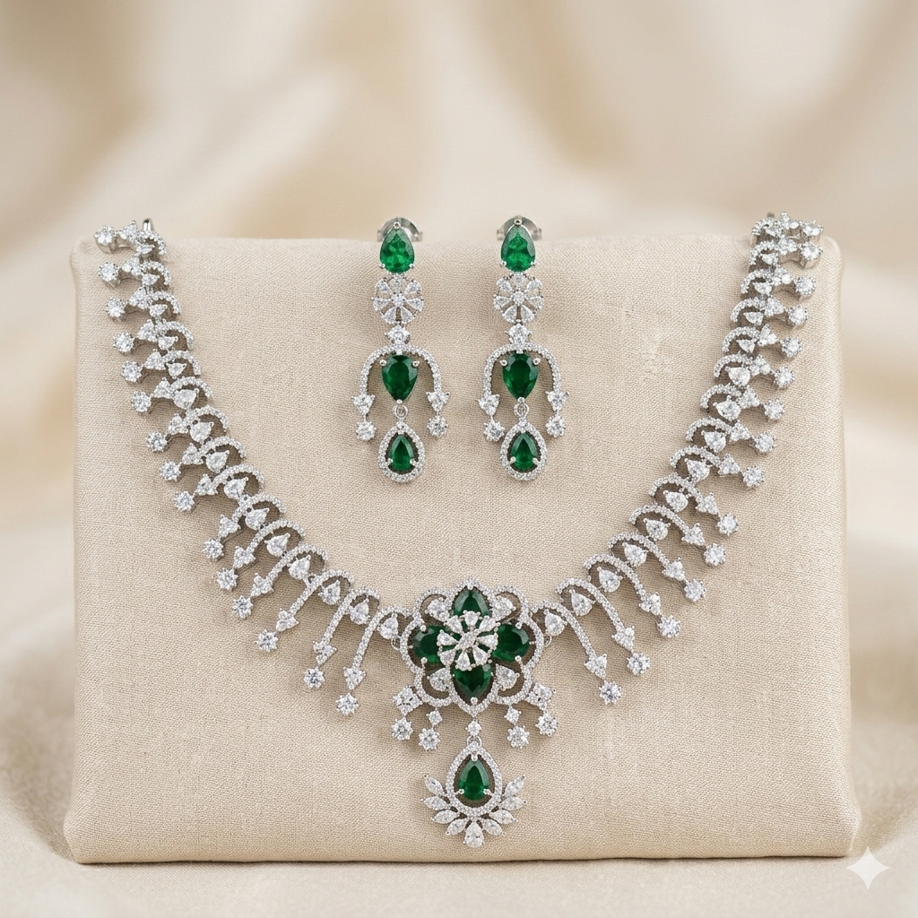 White AD Stone Necklace Set