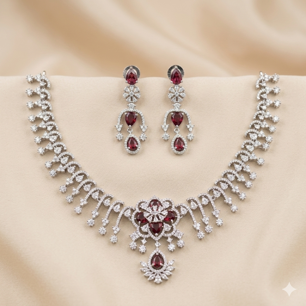 White AD Stone Necklace Set