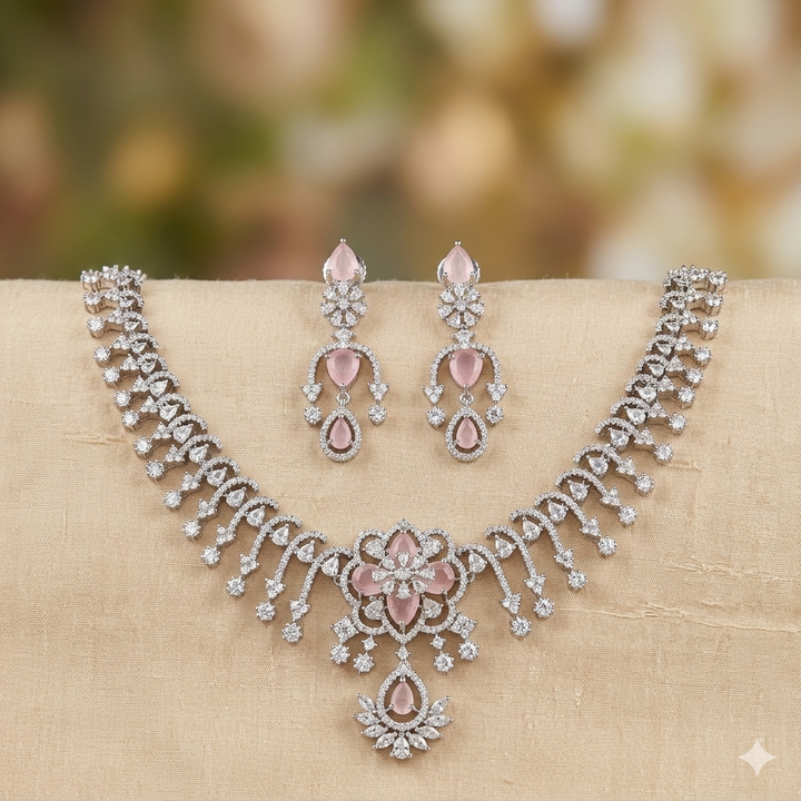 White AD Stone Necklace Set