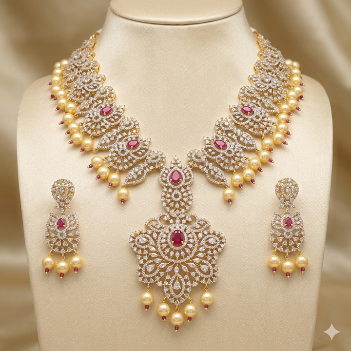 Flower Design Zircon Necklace Set