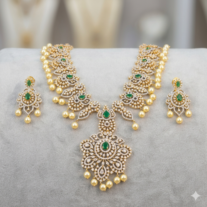Flower Design Zircon Necklace Set