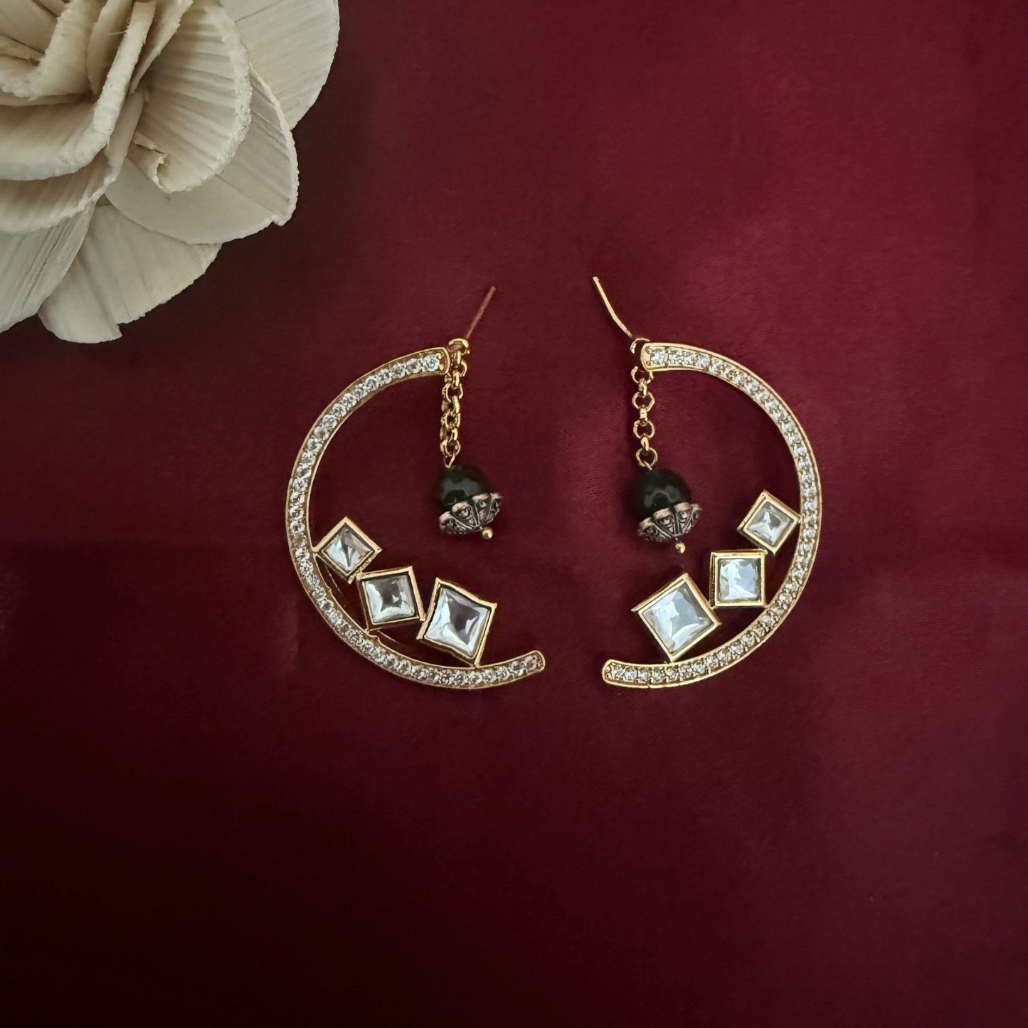 Half Moon Layered Kundan Polki Studs