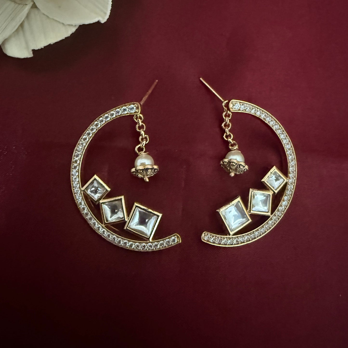 Half Moon Layered Kundan Polki Studs