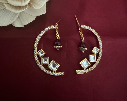 Half Moon Layered Kundan Polki Studs