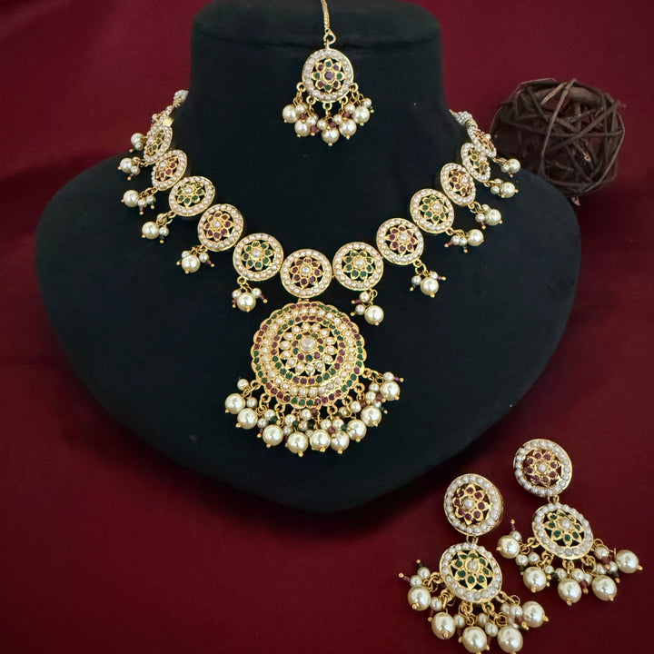 Jadau Red Moti Necklace Set