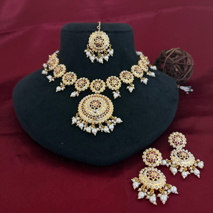 Jadau Red Moti Necklace Set
