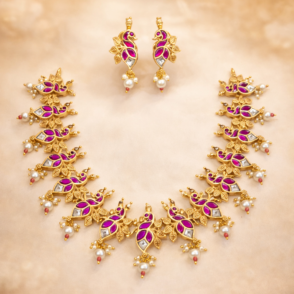 Elegant Kundan Polki Necklace Set
