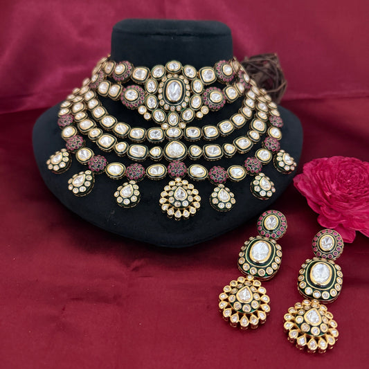 Meenakari Bridle Kundan Polki Necklace Set