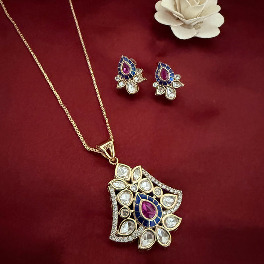 Premium Kundan Polki Pendant Set