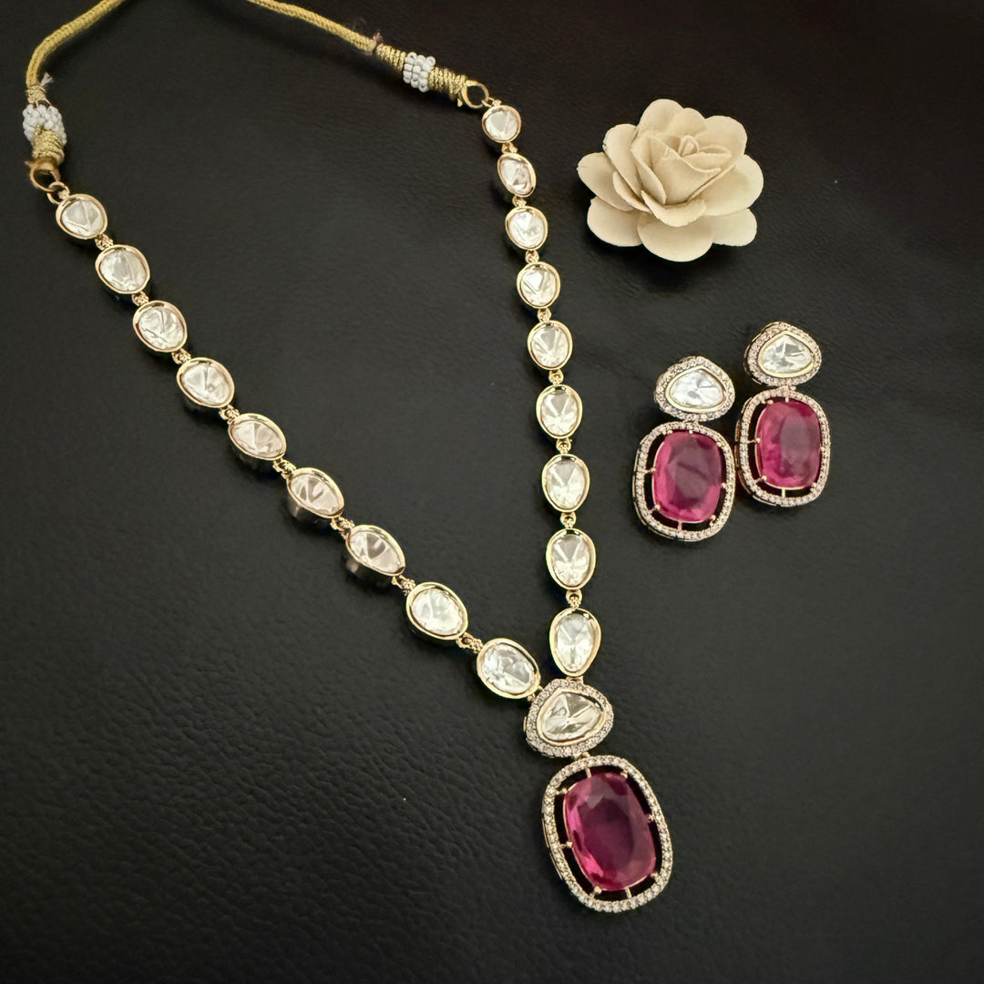 Classy Single Line Kundan Necklace Set