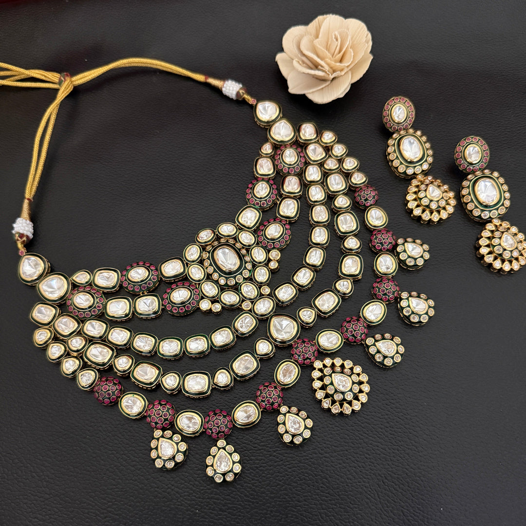 Meenakari Bridle Kundan Polki Necklace Set
