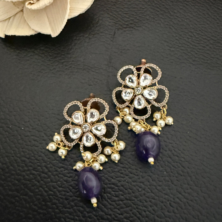 Flower Design Kundan Polki Studs