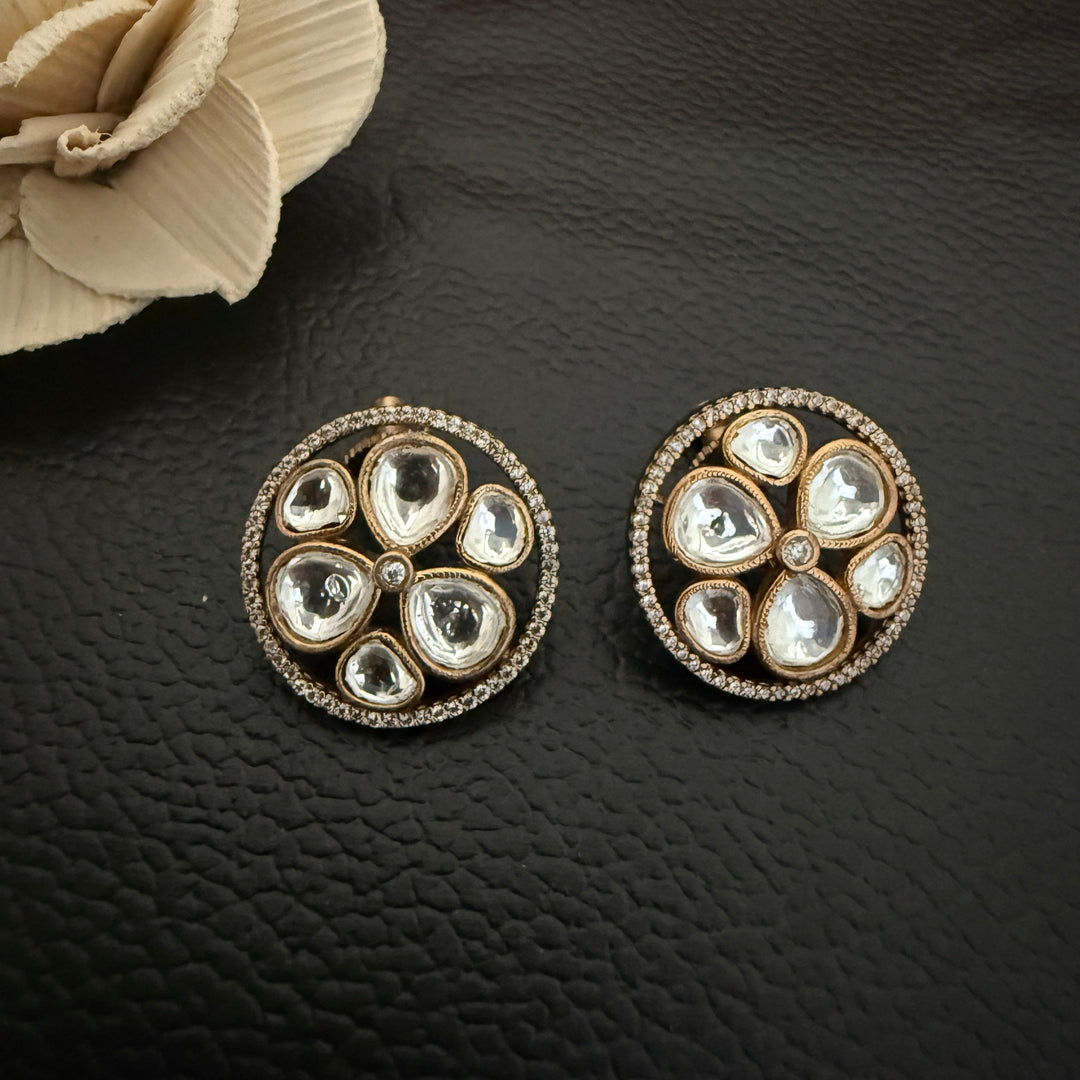 Round Shape Kundan Polki Studs