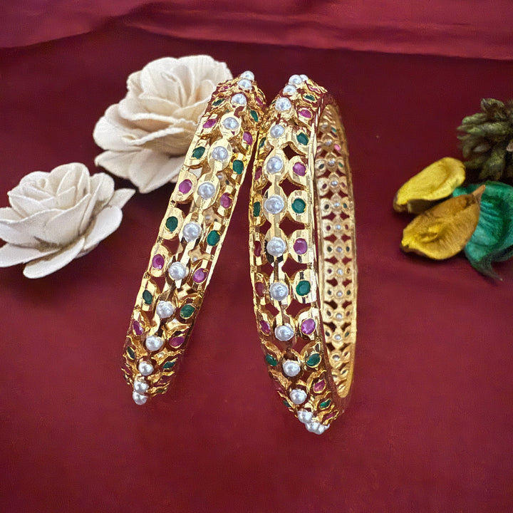 Semi Precious Pearl Jadau Bangles