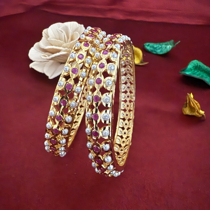 Semi Precious Pearl Jadau Bangles