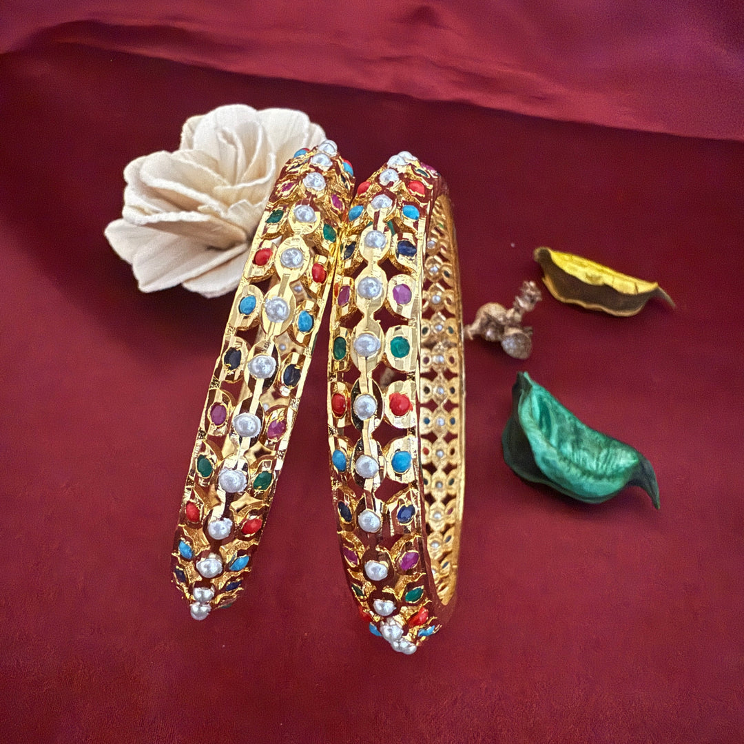 Semi Precious Pearl Jadau Bangles