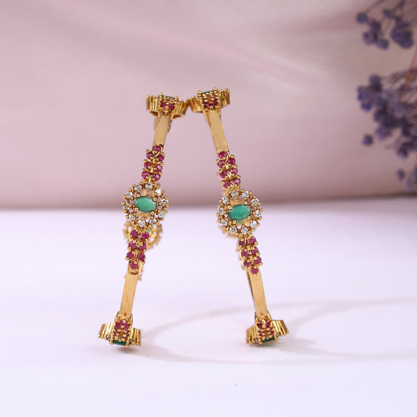 Green Stone Flower Design Bangles Set