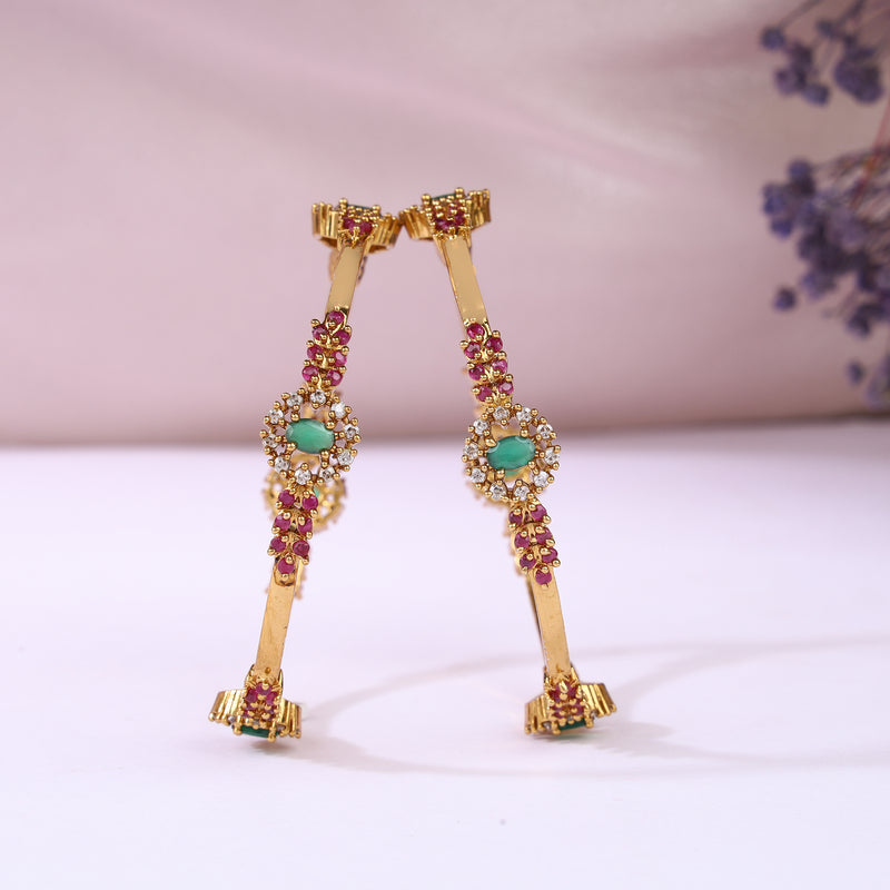 Green Stone Flower Design Bangles Set